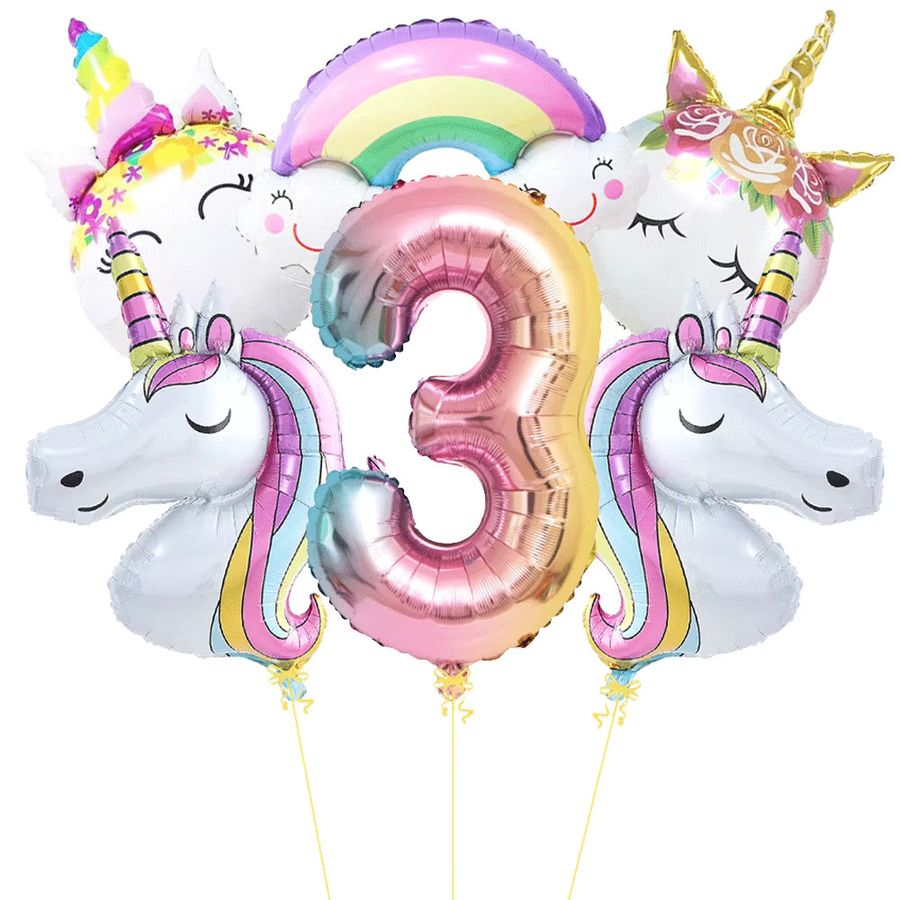 EsenTroye 3D Einhorn Luftballons mit Regenbogen und Wolken in Multicolor für Mädchen Geburtstag, Baby Party oder Zimmer Dekoration - Bild 1