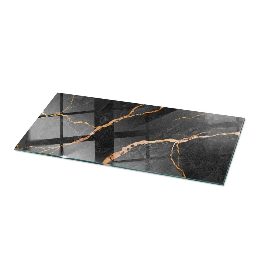 Tulup Couchtischplatte aus Glas in Schwarz mit Marmormuster, Rechteckig, B: 125 cm, T: 50 cm - Bild 2
