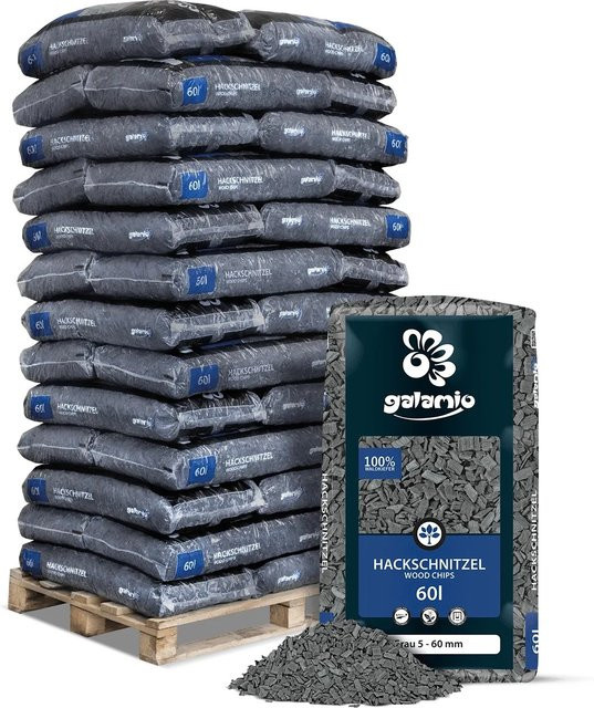 Galamio Holzhackschnitzel Grau zur Gartenmulchung, 39 Säcke à 60 l (Gesamtvolumen: 2340 l) - Bild 1