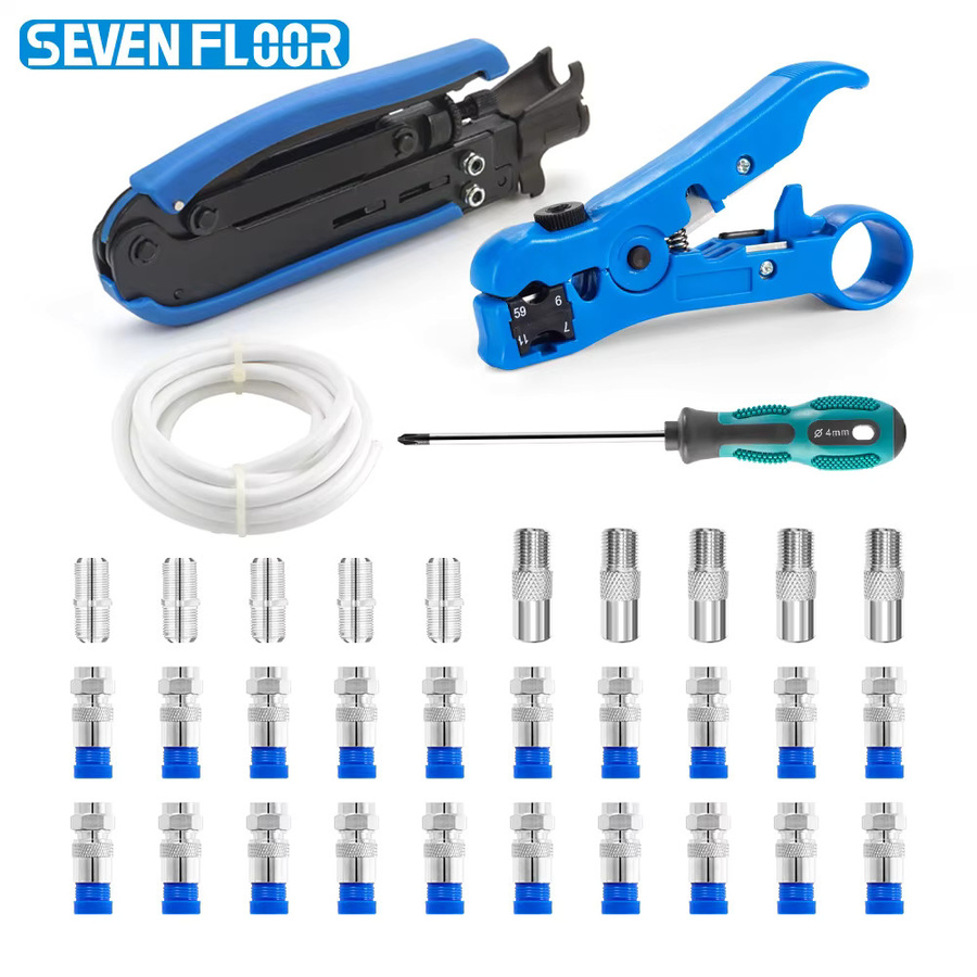Koaxialkabel Crimper Kit mit RG6 Kompressionswerkzeug und 20 Stück F RG6 Anschlüssen sowie Koaxialkabel Stripper Tool - Bild 2