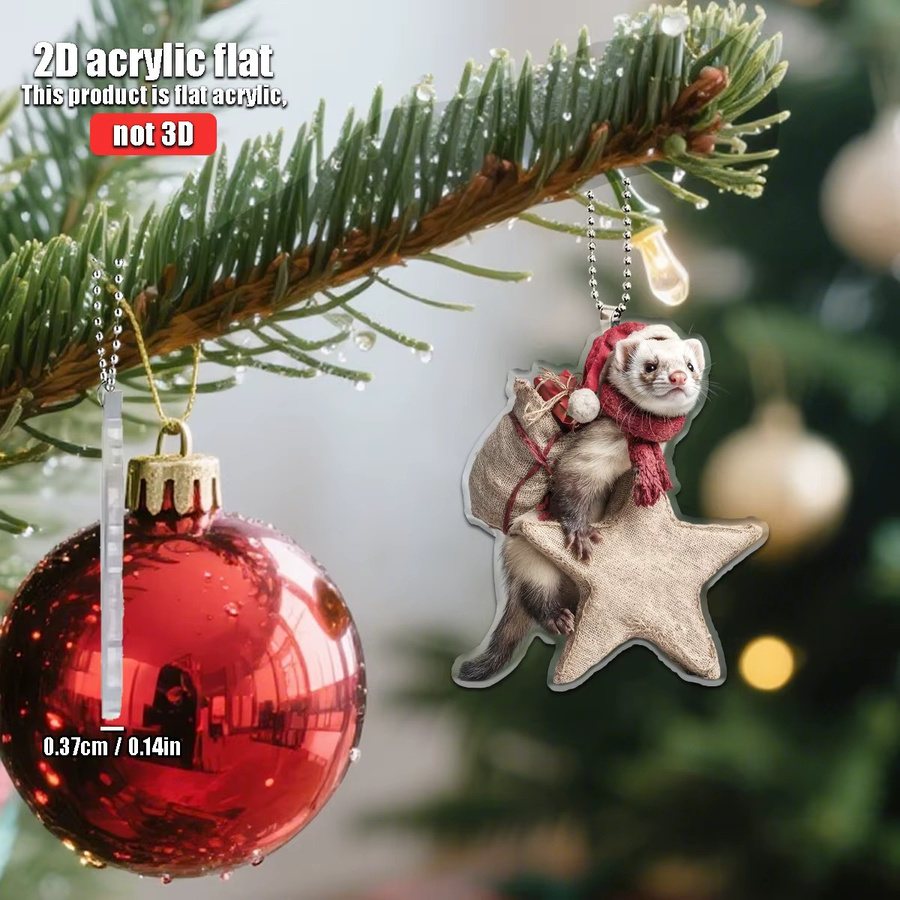Weihnachtsbaum-Anhänger mit 2D-Frettchen und Sternen aus Acryl in Rot - Bild 5