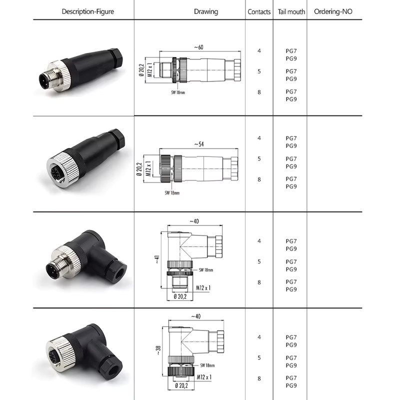 DIY YOU Wasserdichter M12 PG7 Sensor-Steckverbinder Satz mit gerade und winkel Ausführung, elektrischer Drahtverbinder als Schraubgewindekupplung, erhältlich mit 3/4/5/8 Pin, lötfrei - Bild 6