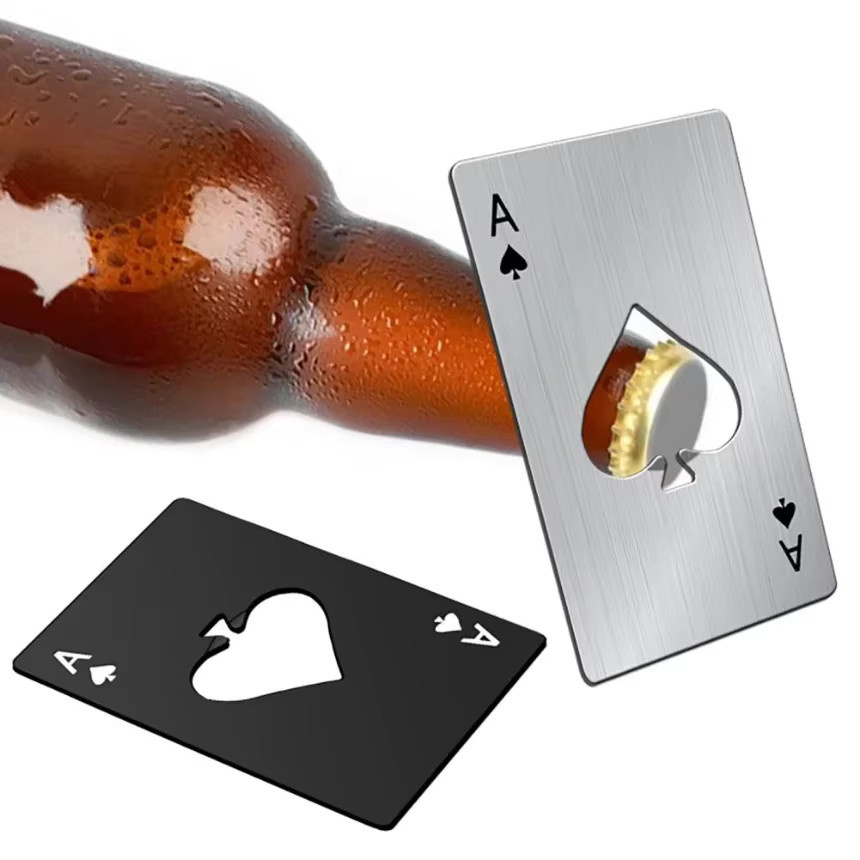 Edelstahl Flaschenöffner in Poker Ace Form, Silber, Metall Dosenöffner im Kreditkartenformat - Bild 2