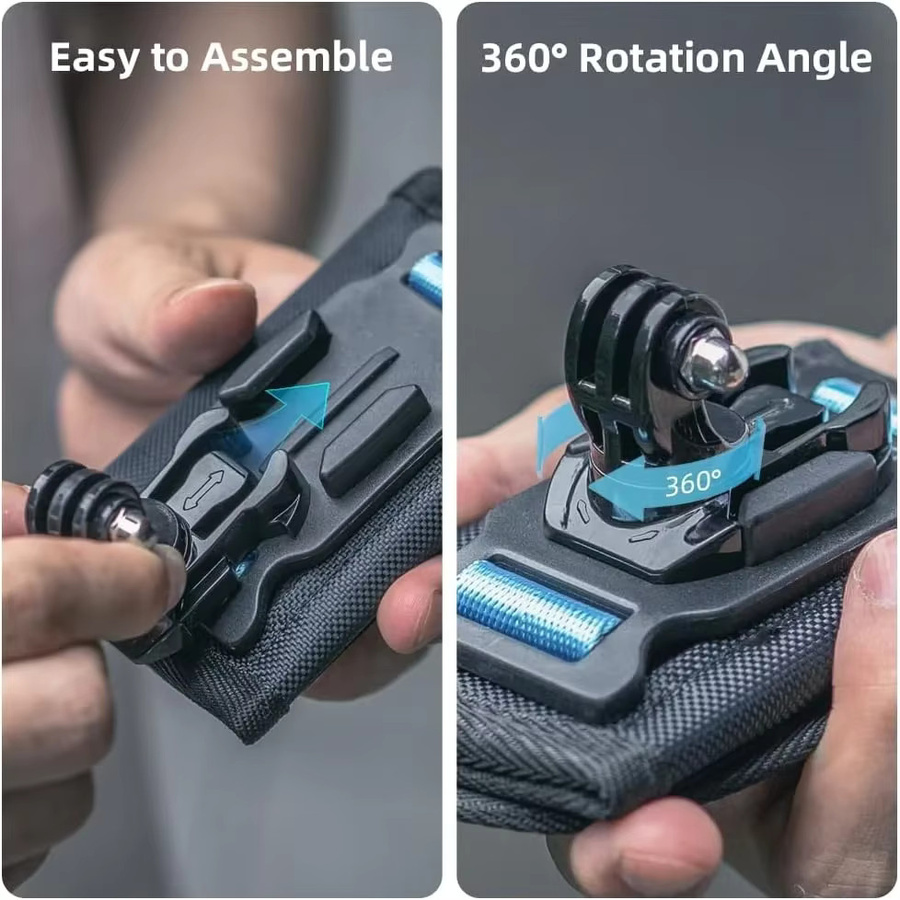 360 Grad rotierbare Halterung für Rucksack und Schultergurt, kompatibel mit GoPro Hero 13 12 11 10, DJI Action 5 Pro 4 und Insta360 X4 X3, Farbe: Schwarz - Bild 3