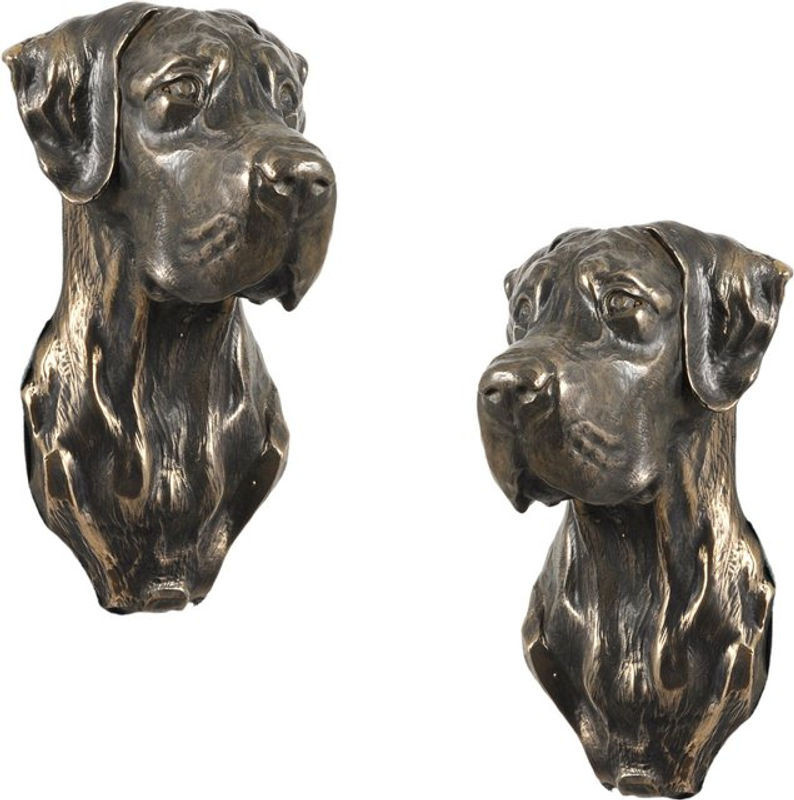 Deutsche Dogge II Hundestatue Art-Dog als hängende Büste aus Kunstharz und Metall in Braun - Bild 1