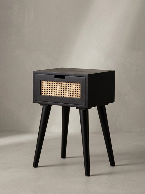 Nachttisch KADIMA DESIGN aus Mango Massivholz und Rattan mit Wiener Geflecht in Schwarz, B/T/H: 40 x 60 x 30 cm - Bild 1