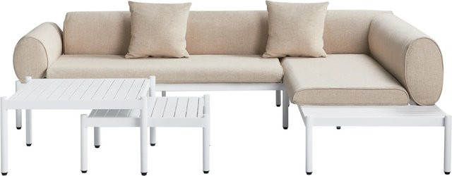 Beliani Lounge Set RASIGLIA in Beige und Weiss mit Ecksofa, Outdoor-Couchtisch und Polsterkissen aus wetterfestem Aluminium - Bild 1