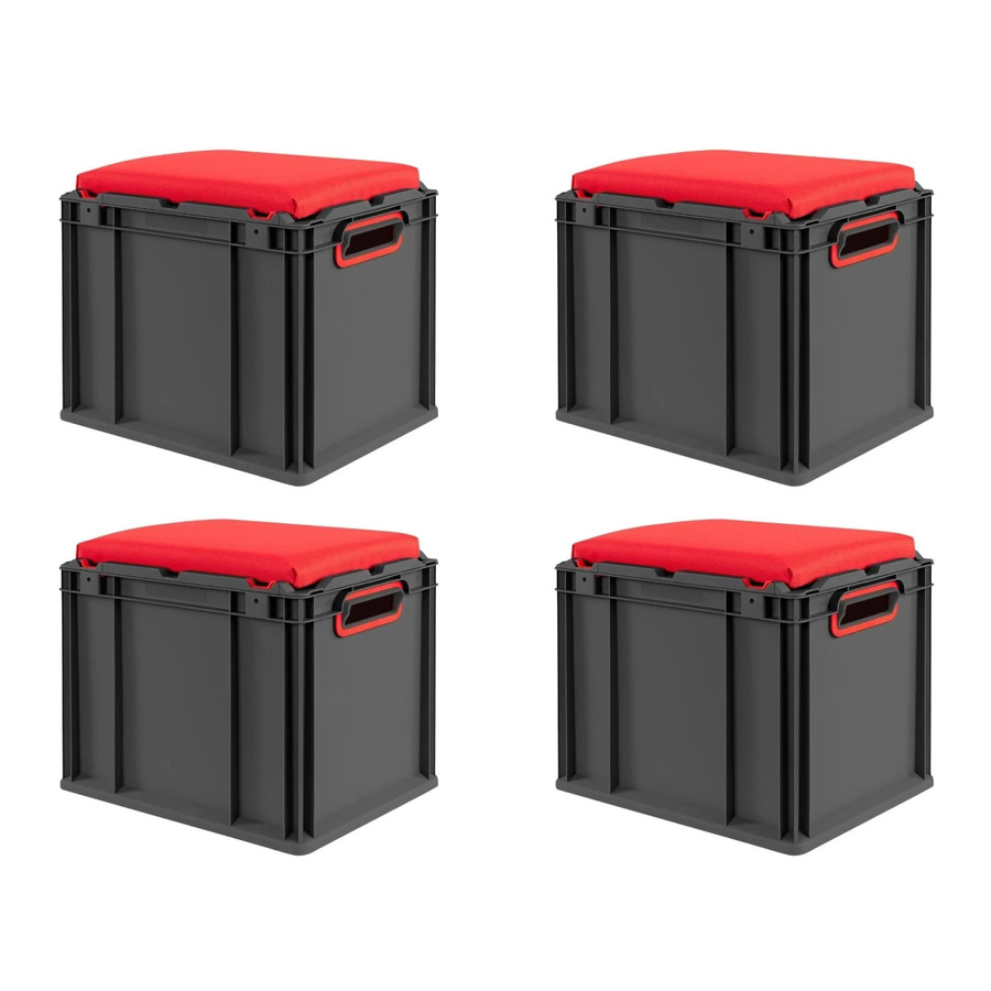 PROREGAL Sparset 4x Eurobox Nextgen Seat Box in Rot-Schwarz, H x B x T: 36,5 x 30 x 40 cm - Bild 2