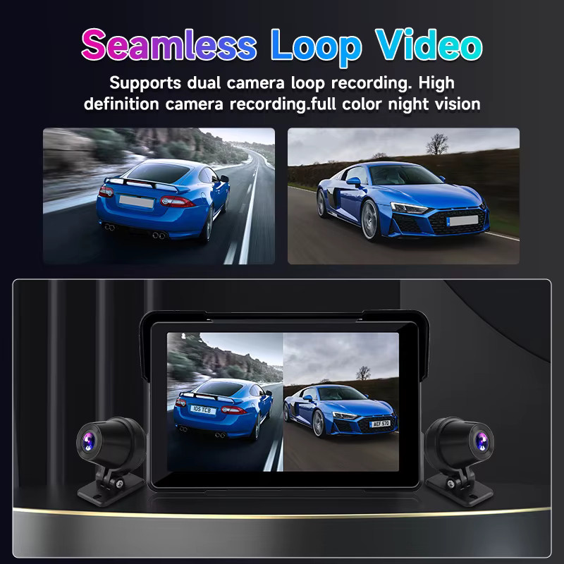 srnubi Tragbares 7 Zoll IPX7 Wasserdichtes Motorrad GPS Navigationsgerät mit Android Auto und CarPlay sowie DVR Video Recorder in Schwarz - Bild 3