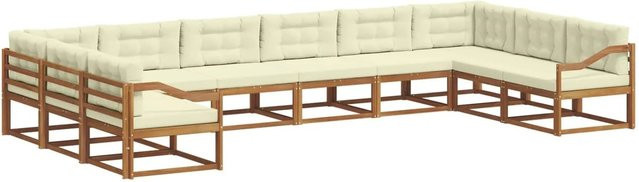 vidaXL Outdoor-Sofagarnitur aus massivem Akazienholz in U-Form mit Kissen, 10-teiliges Set in Natur und Creme - Bild 1