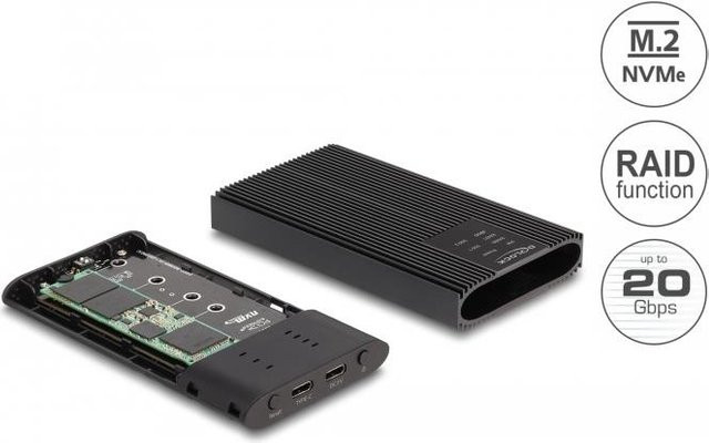Delock M.2 NVMe Speichergehäuse mit RAID 0, 1 und JBOD via USB 3.2 Gen 2x2, Schwarz (42022) - Bild 1
