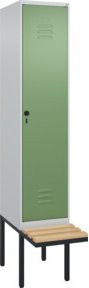 C+P Spind Classic PLUS Garderobenschrank mit Sitzbank, 1 Abteil, B/T/H: 212,0 x 40,0 x 81,5 cm, Sicherheits-Drehriegel und 4 Garderobenhaken, Buche-Hartholz und Stahl - Bild 1