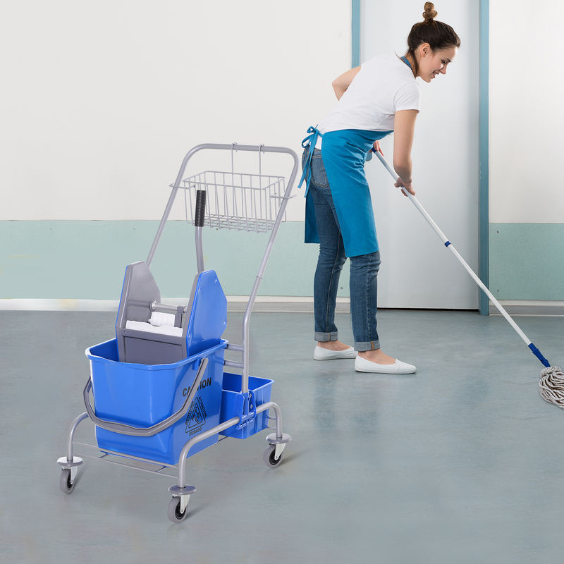 HOMCOM Reinigungswagen Blau mit 25 Liter Fahreimer und Wringer sowie Mopp-Haken - Bild 2