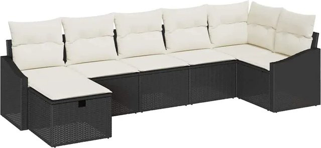 vidaXL Garten-Sofa-Set aus Polyrattan in Schwarz und Beige mit 7-teiliger Polstergarnitur für Terrasse und Balkon - Bild 1