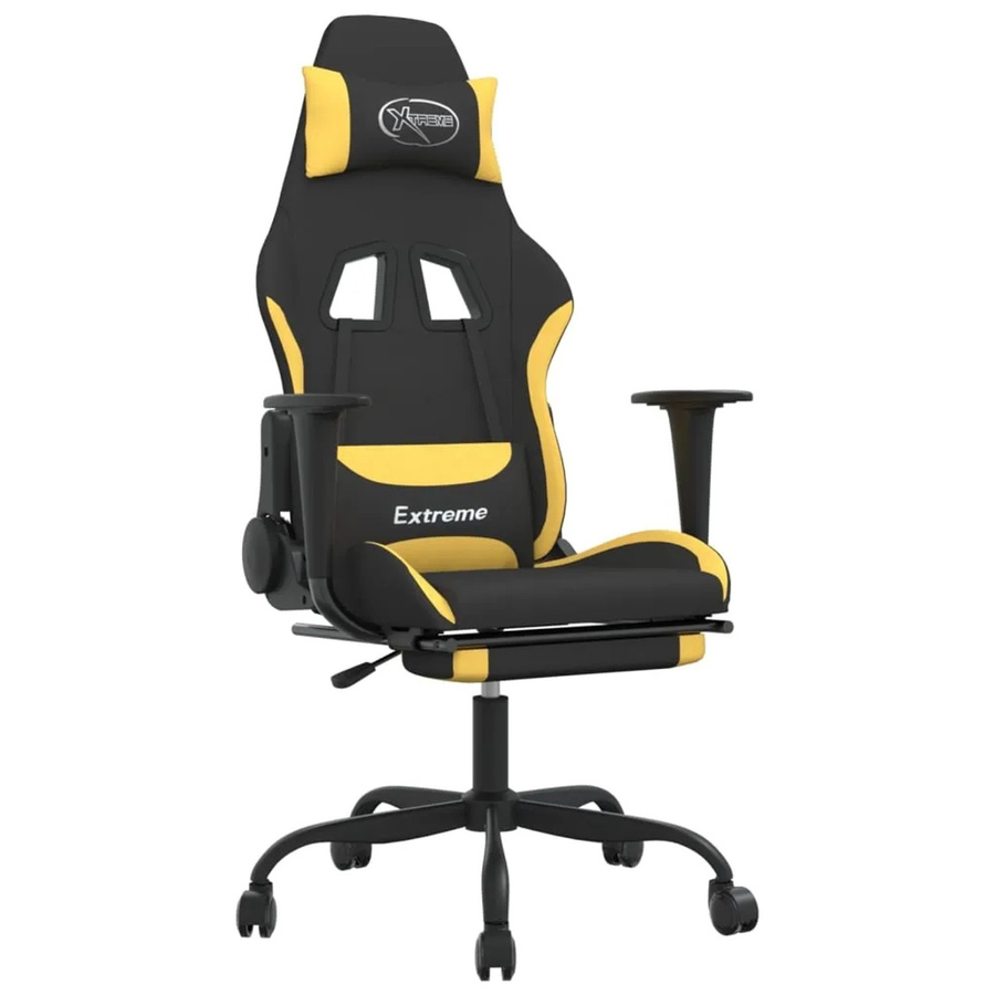 vidaXL Gaming-Stuhl mit Fußstütze und Kopfstütze in Schwarz und Gelb aus Stoff - Bild 2