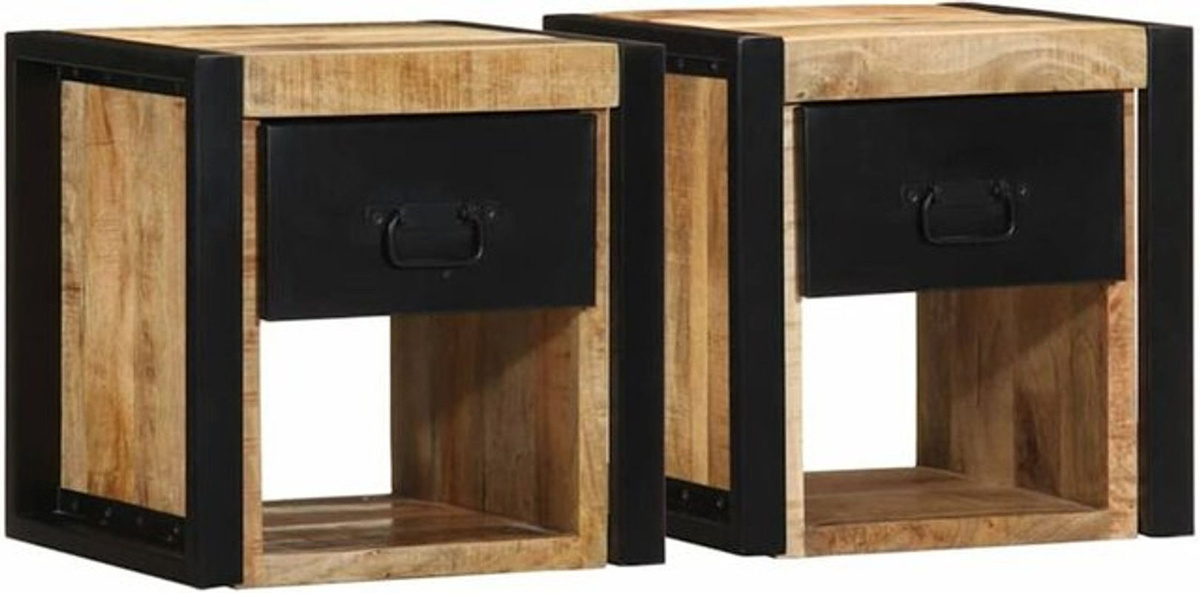 Set aus 2 Nachttischen aus Mango-Massivholz in Braun im Industrial-Design von vidaxl, B/T/H: 40 x 35 x 40 cm - Bild 1