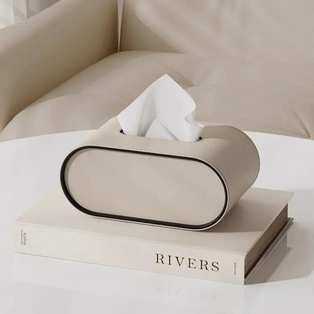 Taschentuchbox aus PU-Leder mit integriertem Aufbewahrungsregal in Beige - Bild 1
