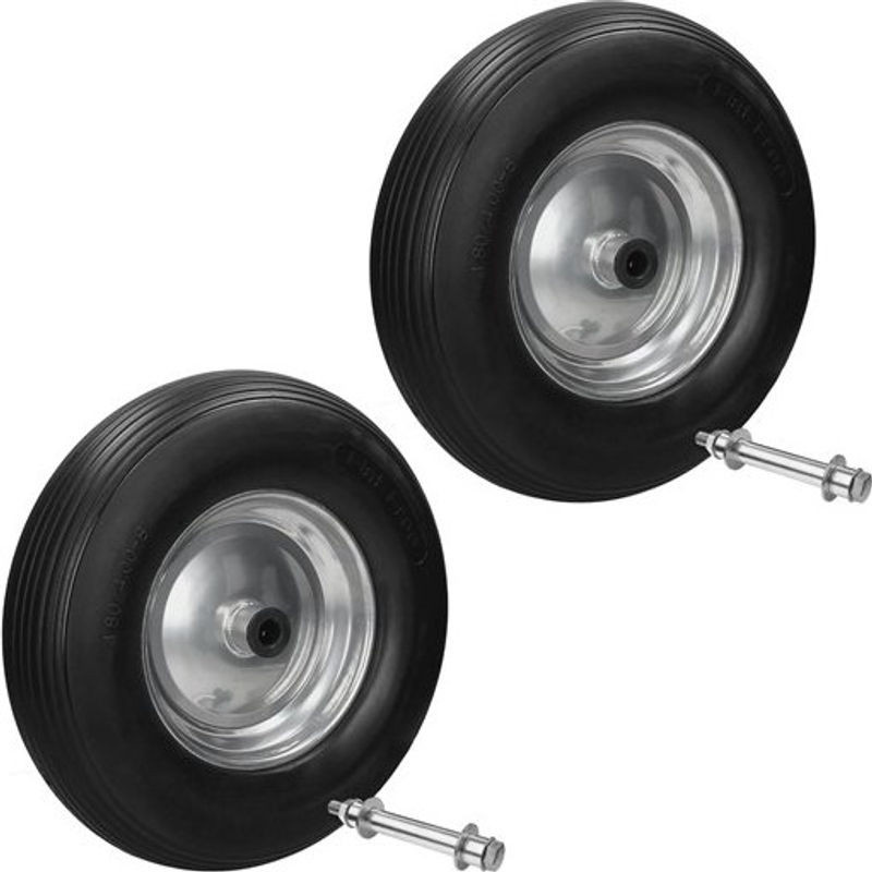 Ecd Germany 2er Set Schubkarrenrad aus pannensicherem PU Vollgummi mit Achse und Stahlfelge, Schwarz, Durchmesser: 390 mm, 4.80/4.00-8 - Bild 1