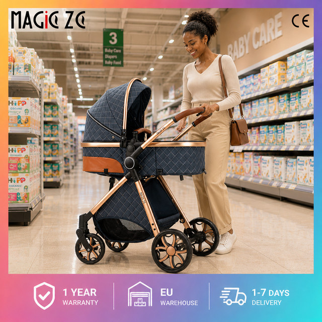 Magic ZC 3-in-1 Luxus-Kinderwagen-Kombination mit Wiege, Autositz und Schlafkorb, Schwarz, faltbar und bidirektional mit Schiebesystem - Bild 1