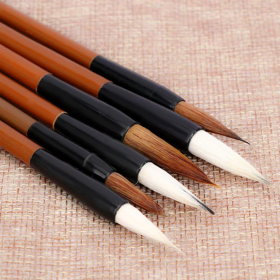 6er Set traditionelle chinesische Kalligraphie-Pinsel aus Bambus und Wolfshaar in Weiß für Malerei und Schreibübungen - Bild 3