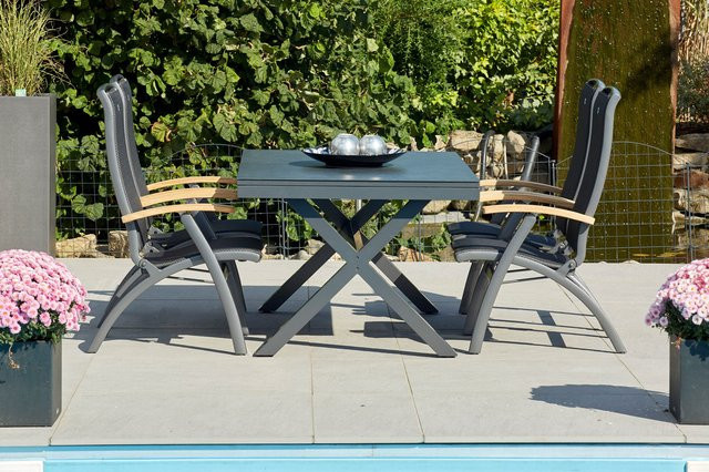 Hartman Xanadu da Vinci Garten-Essgruppe aus Alu, Teak und Glaskeramik in Xerix/Natur mit 4 Klappstühlen und ausziehbarer Tischplatte, B/T/H: 160 x 100 x 75 cm bis 220 x 100 x 75 cm - Bild 1