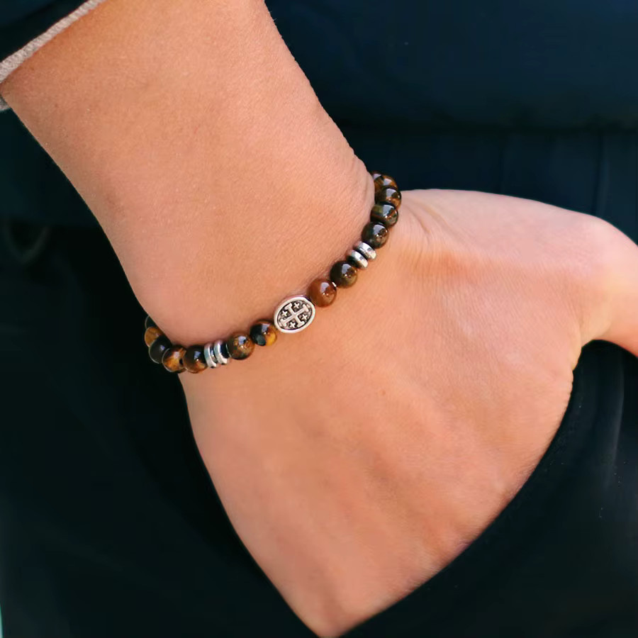 Noter Herren-Armband, Lava-Türkis, Tigeraugen-Stein, Kreuz-Symbol - Bild 3