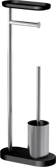 Pocoline Stand-WC-Garnitur aus Edelstahl in Silber mit Toilettenbürste und Ersatzrollenhalter, Höhe: 67,5 cm, Breite: 25,5 cm, Tiefe: 11,9 cm - Bild 1