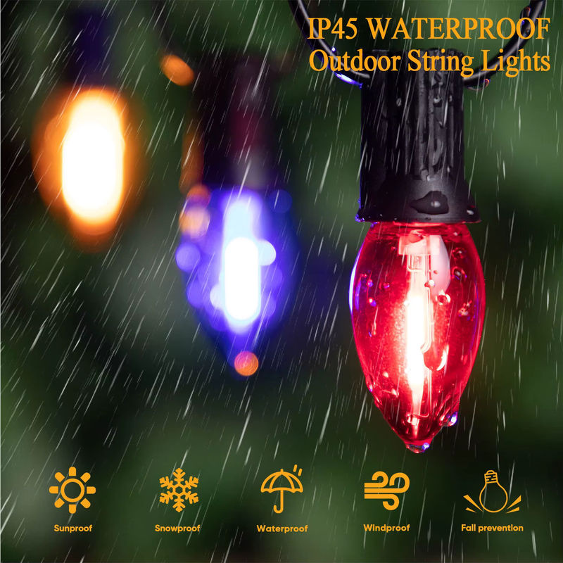 Grensk RGB Bunte Lichterkette für den Außenbereich mit bruchsicheren C7 Ersatzlampen, wasserdichte Party-Girlande, E12-Sockel, 1 W, Multicolor - Bild 3