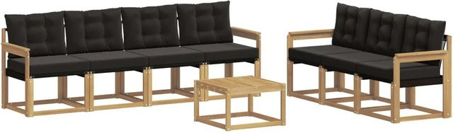 vidaXL Outdoor-Sofagarnitur 8-teilig aus Akazienholz mit Textilene und Kissen in Weiß und Schwarz - Bild 1