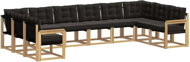 vidaXL Outdoor-Sofagarnitur in U-Form aus Akazienholz mit Textilene und Kissen, Weiß-Schwarz - Bild 1