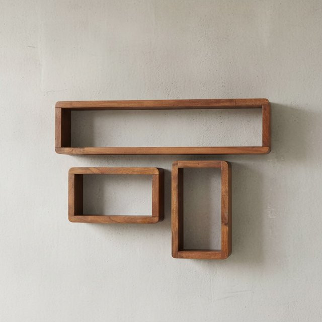 KADIMA DESIGN Wandregal Set TEKO CUBES aus Sheesham Massivholz, 3-teilig, braun, B/T/H: 80 x 20 x 15 cm, 20 x 15 x 15 cm und 15 x 20 x 20 cm - Bild 1