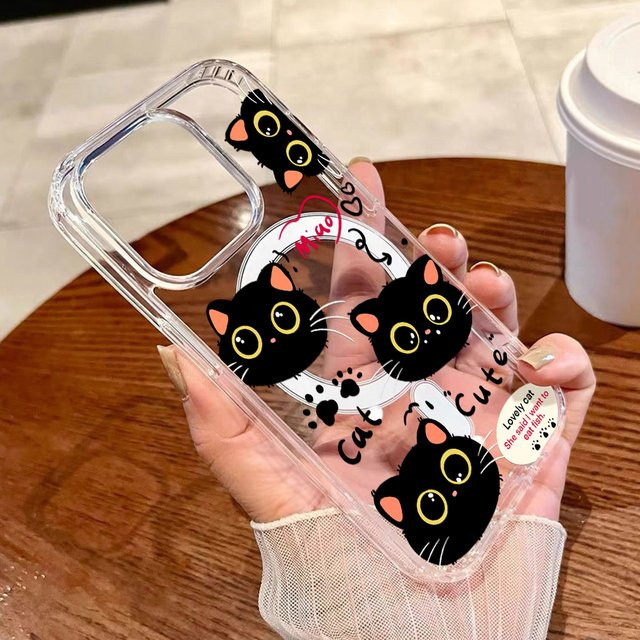 Magnetische Silikon Handyhülle mit Katzen-Design für Samsung Galaxy Modelle (A56 5G, A55, A54, A15, S25 Ultra, S24 FE, S23, S22), Farbe: Transparent - Bild 1