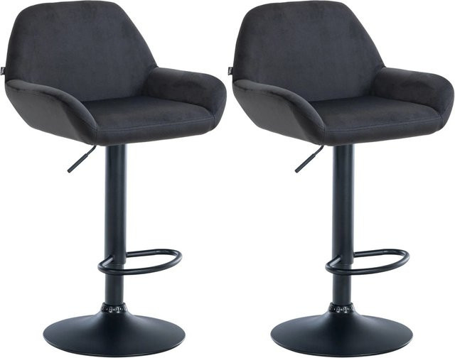 DELUKE Barhocker DUBLIN 2er Set Schwarz Samt mit Lehne und 360 Grad Drehsitz - Bild 1