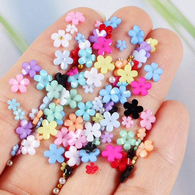 HotPress Nail Art Charms, 200 Stück, Blumen und Perlen, Pink, Glänzend - Bild 1