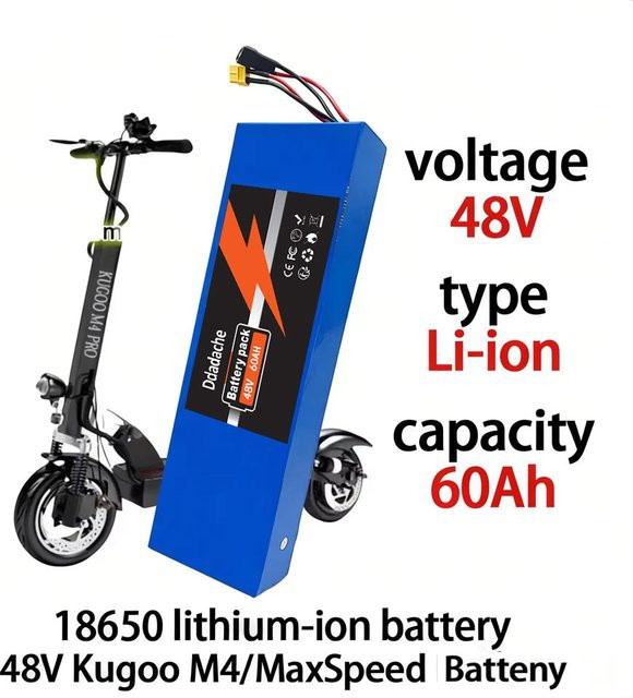 18650 Lithium-Ionen-Akkupack 13S4P 48V 60Ah mit integriertem BMS in Blau, passend für Kugoo M4, M4Pro, M5, M5Pro und Max Speed - Bild 1