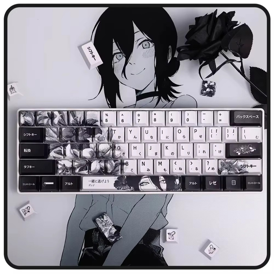 Anime Thema Tastenkappen Set in Weiß und Schwarz, maßgeschneiderte PBT Sublimation Tastaturkappen im Cherry-Profil für mechanische Tastaturen - Bild 6