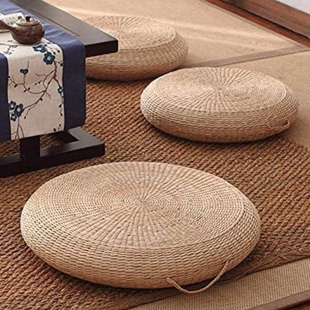 Pig Boutique Futon Sitzkissen aus Naturstroh, rundes Tatami Bodenkissen in Beige, Durchmesser: 40 cm - Bild 1