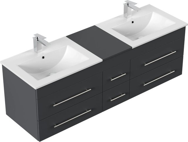 Posseik Badmöbel Nero Waschtischunterschrank mit Waschbecken in Grafit Matt, B/T/H: 153,0 x 46,5 x 51,0 cm - Bild 1