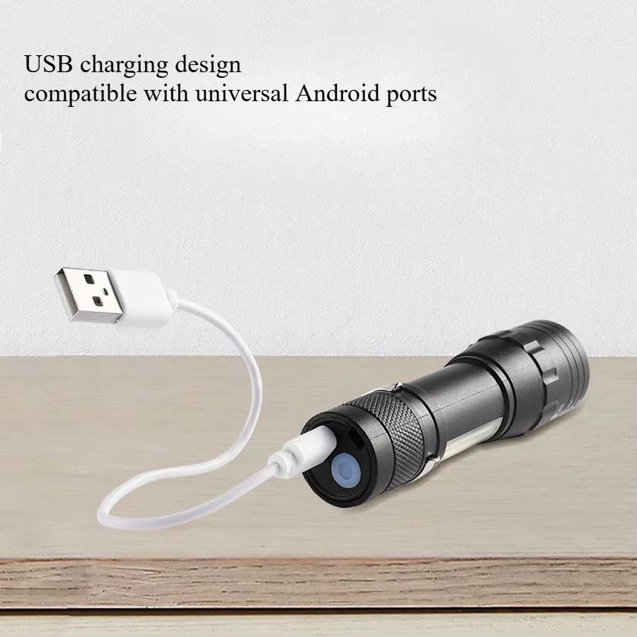 2er-Set KDULIT Mini COB LED Taschenlampen, schwarz, aufladbare taktische Zoom Taschenlampe aus Aluminium mit Clip für Outdoor und Notfall - Bild 3