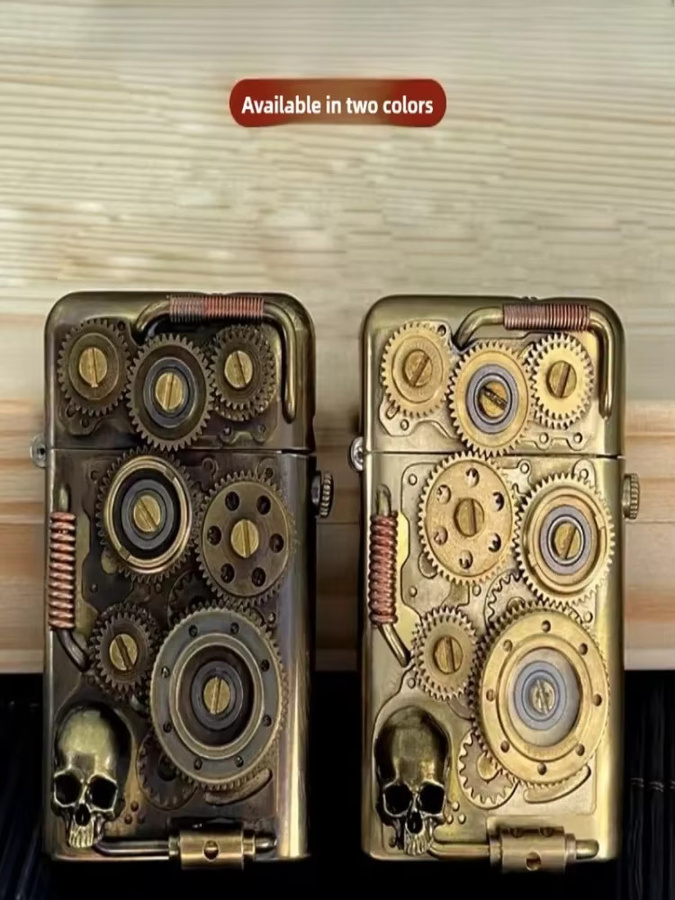ZORRO Steampunk Ölfeuerzeug Nr. 1 in Gold, mechanisches Retro-Design mit Getriebegestänge und handgefertigter Schweißtechnik - Bild 6