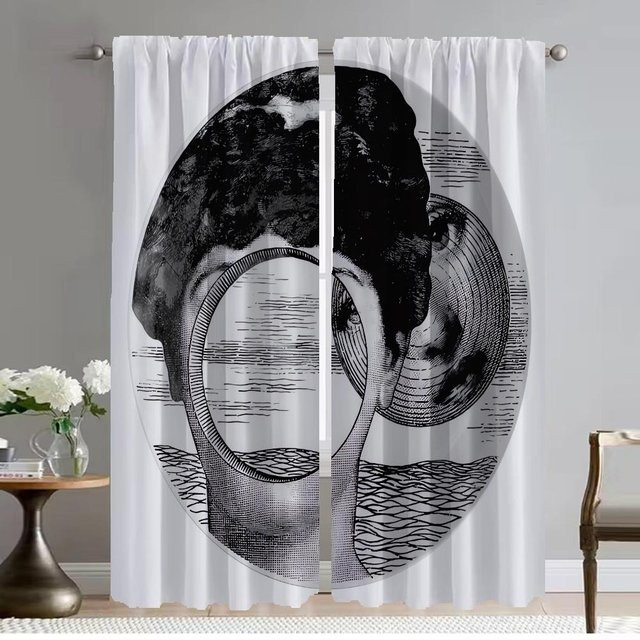 Fornasetti Verdunkelungsvorhänge Shades Set aus 2 Stück, Farbe Weiß, B: 74 cm, H: 114 cm - Bild 1