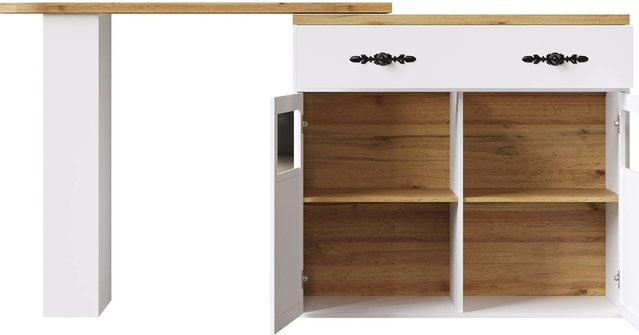 okwish Bartisch mit Ausziehfunktion und drehbarer Tischplatte in Weiß, B/T/H: 138-204 x 39 x 104 cm - Bild 1