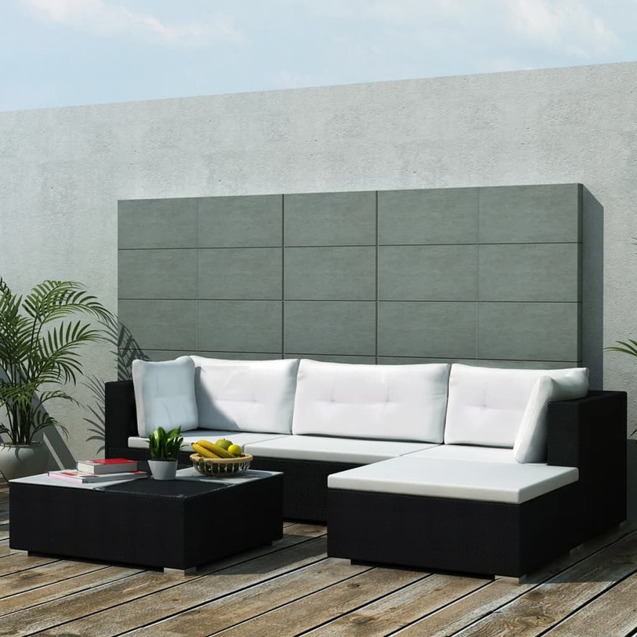 vidaXL 5-tlg. Garten-Lounge-Set in L-Form aus schwarzem PE-Rattan mit Polsterkissen und pulverbeschichtetem Stahlrahmen - Bild 3