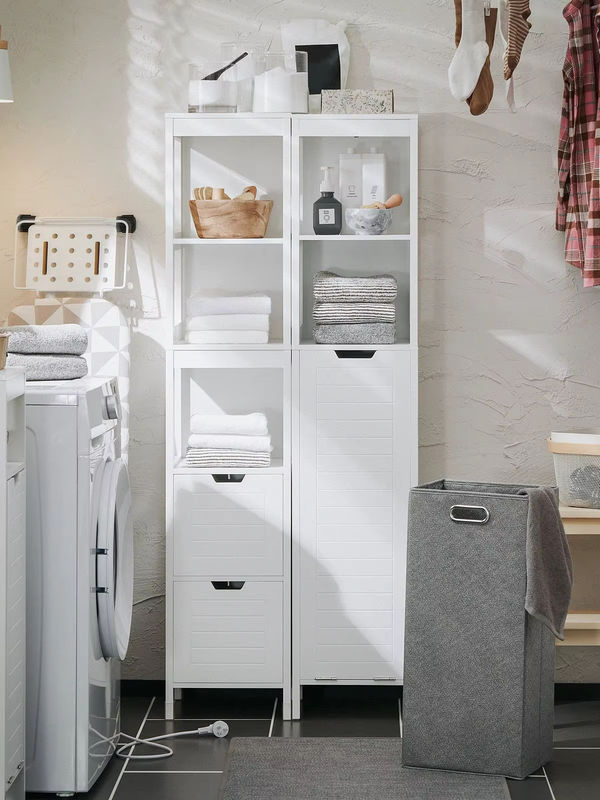 SoBuy BZR123-W Hochschrank mit ausklappbarem Wäschesack für das Badezimmer, Weiß, H x B x T: 145 x 30 x 30 cm - Bild 6