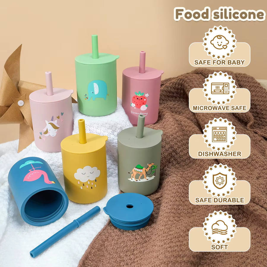 TYRY.HU Baby Trinklernbecher aus lebensmittelechtem Silikon mit Strohhalm, BPA-frei, Cartoon-Design - Bild 3