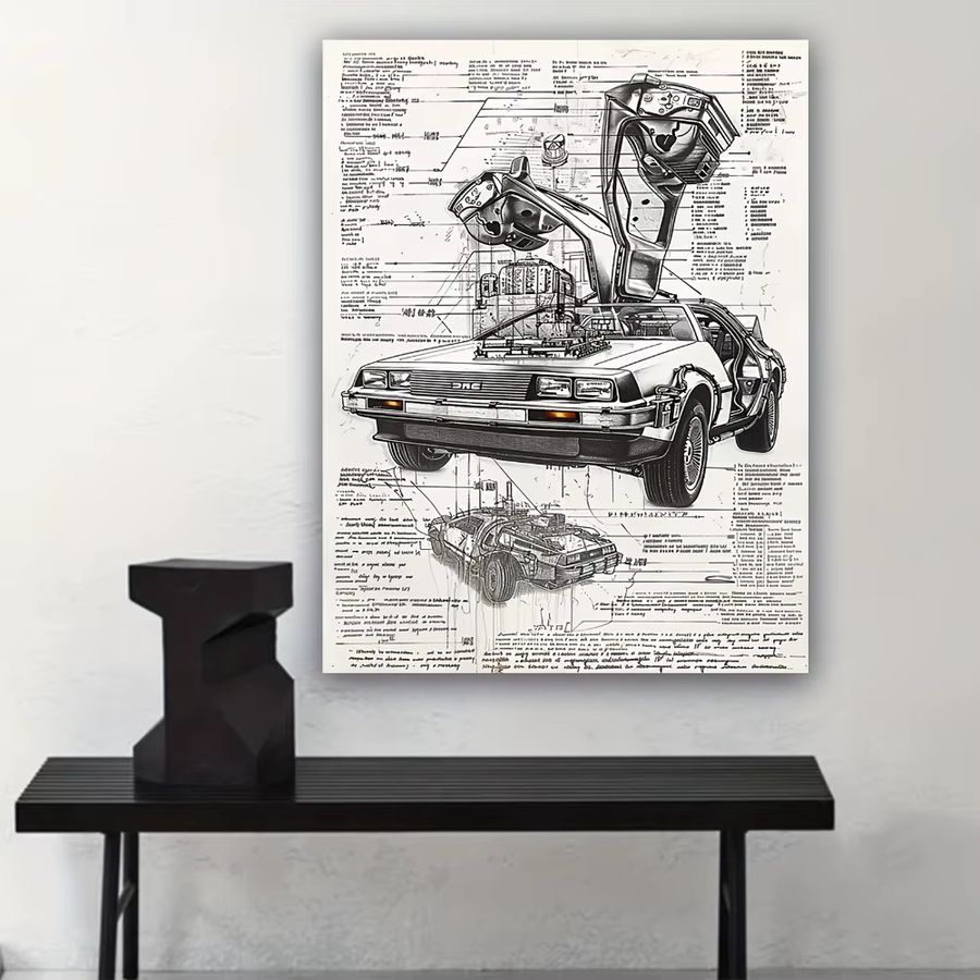 CIFBUY DeLorean Zeitmaschine Blaupause Poster Retro Wandkunst aus Eisenblech Breite: 50,8 cm, Höhe: 76,2 cm - Bild 2