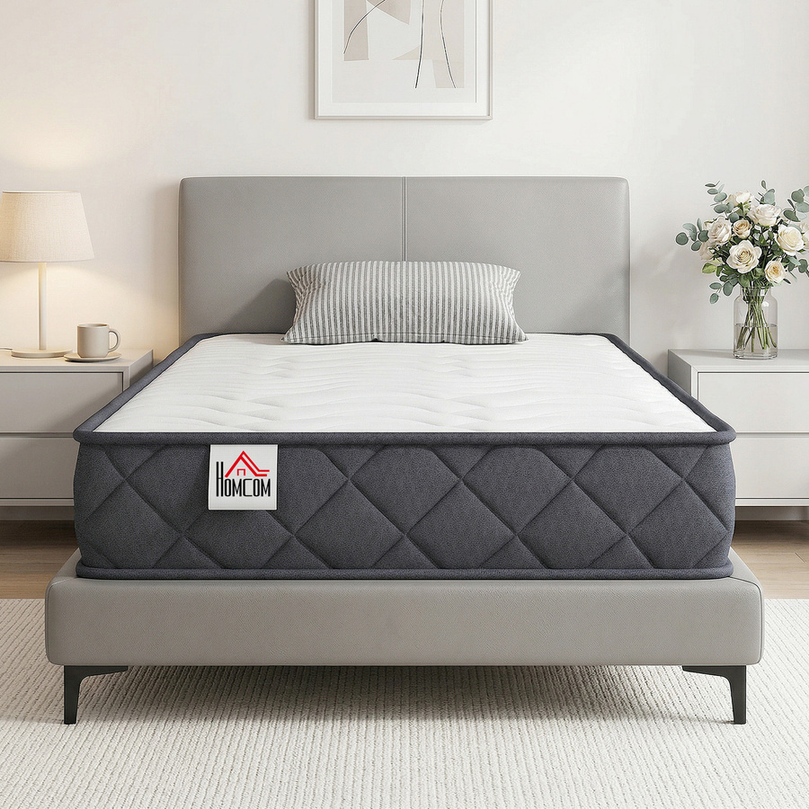 HOMCOM Einzelmatratze aus Memory-Schaum in Weiss und Grau, OEKO-TEX Standard 100 zertifiziert, mittlere Festigkeit, B/T/H: 90 x 190 x 20 cm, Aosom - Bild 2