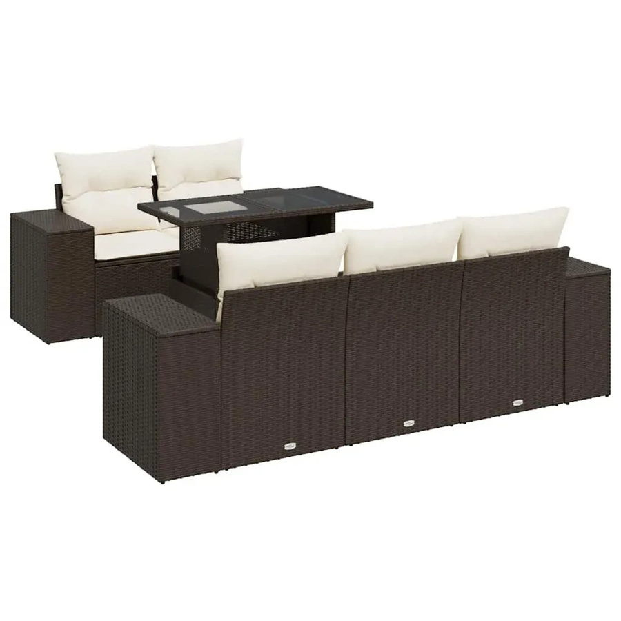 vidaXL 6-tlg Garten-Sofagarnitur in L-Form aus braunem PE-Rattan mit Tisch und Polsterkissen - Bild 2