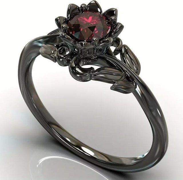 Ring Blume, Roter Stein, Schwarz, Damen - Bild 1