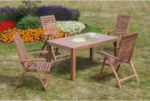 Merxx Gartenmöbelset Paraiba aus Akazienholz in Beige mit Ausziehtisch und 4 Sitzplätzen - Bild 1